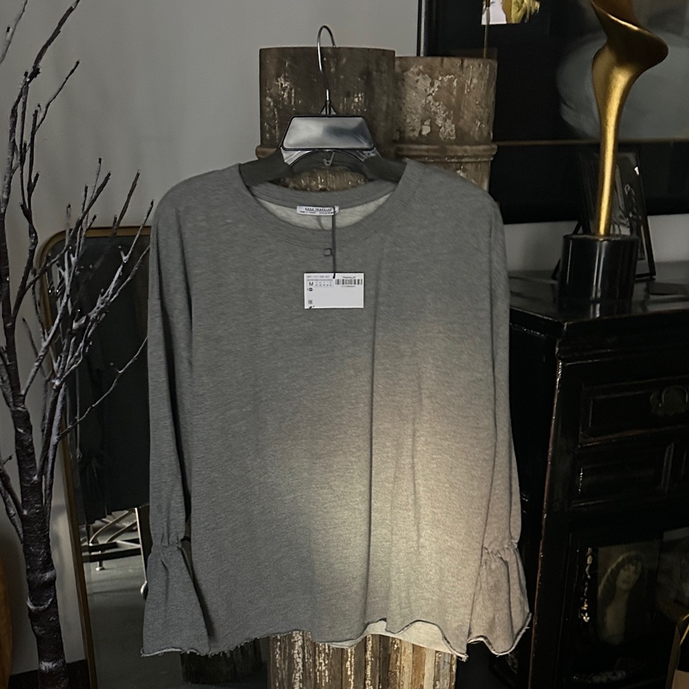 Zara Trafaluc Gray Long Sleeve Top NWT